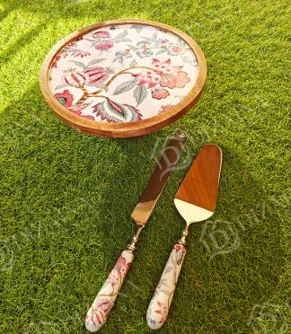 Wooden Cake Stand with stainless steel Server & Knife