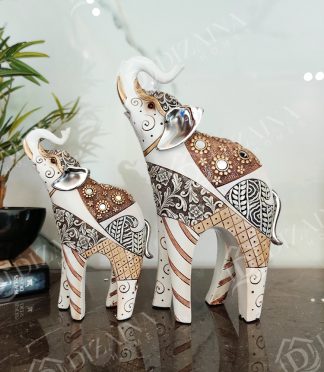 White Mirror Work Elephant Pair on Single Stand