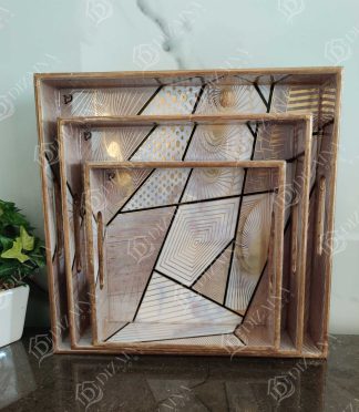Beige Gold Embossed Trays- Set of 3