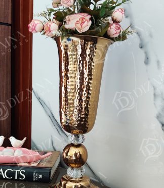 Golden Metal Vase with Crystal Balls