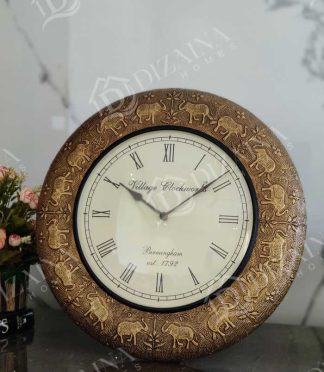 Embossed Elephant Brass finish Wall clocks