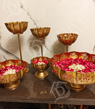 Regal Lotus Cut Work Gold Finish Urli-Set of 6