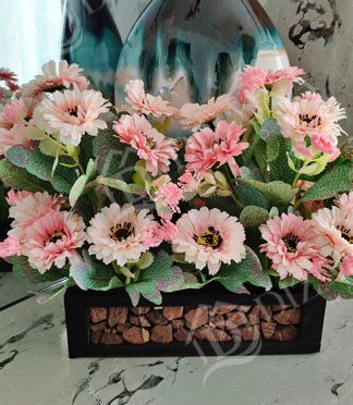 Artificial Pink Daisy Flower Basket