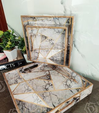 Geometric Marble Gold Trays- Set of 3