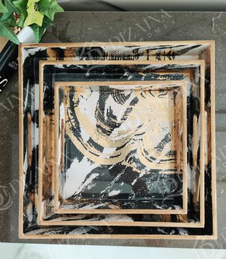 Gold Black Trays- Set of 3