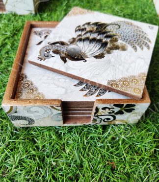 Royal Peacock Motif Coasters- Set of 6 with Case