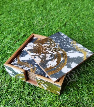 Metallic Gold Brushstroke Coasters-Set of 6 with Case