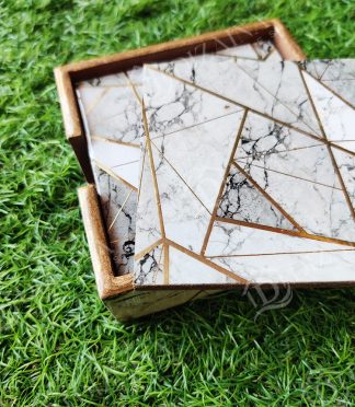 White and Grey Marble texture Coasters- Set of 6 with case