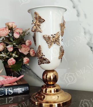 White Gold Butterfly Vase