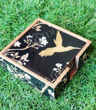 Hummingbird Floral Motif Coasters- Set of 6 with case