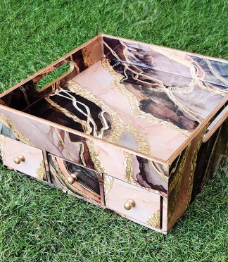 Beige Brown Gold Embossed Drawer Tray