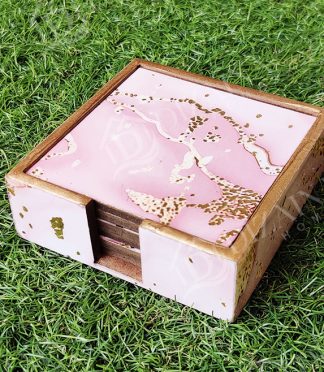 Pink Marble Effect Coasters- Set of 6 with Case