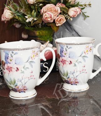 Pink Blue Floral Mugs- Set of 2