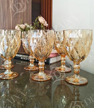 Diamond Cut Wine Goblets/Glasses – Set of 6