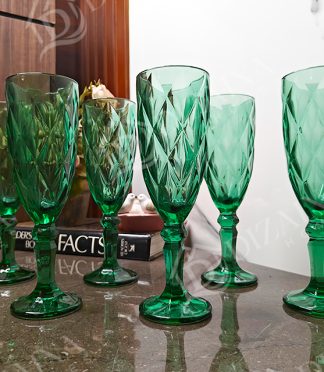 Diamond Cut Wine/Champagne Flute Glasses – Set of 6 (Green)