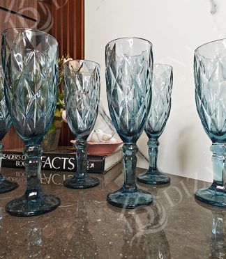 Diamond Cut Champagne Flute Glasses – Set of 6 (Blue)