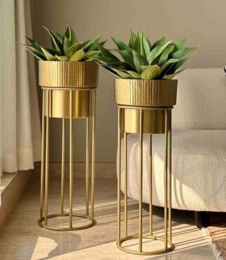 Midtown Fluted Gold Metal Planters- Set of 2