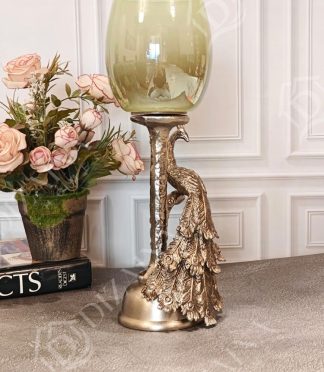 Mystic Fauna Peacock Candle Stand (Pastel Green)