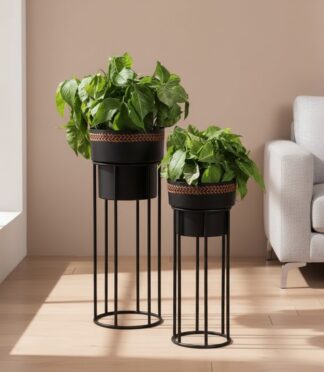 Elara Black Cane Weaving Border  Planters - Set of 2